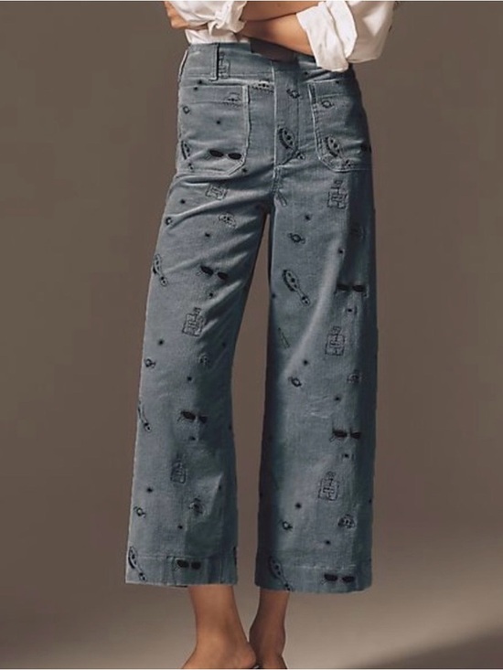 Maeve Denim - Maeve The Colette Cropped Wide Leg pants Embroidered Corduroy size 29